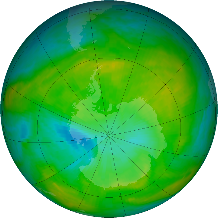 Antarctic ozone map for 19 January 1980